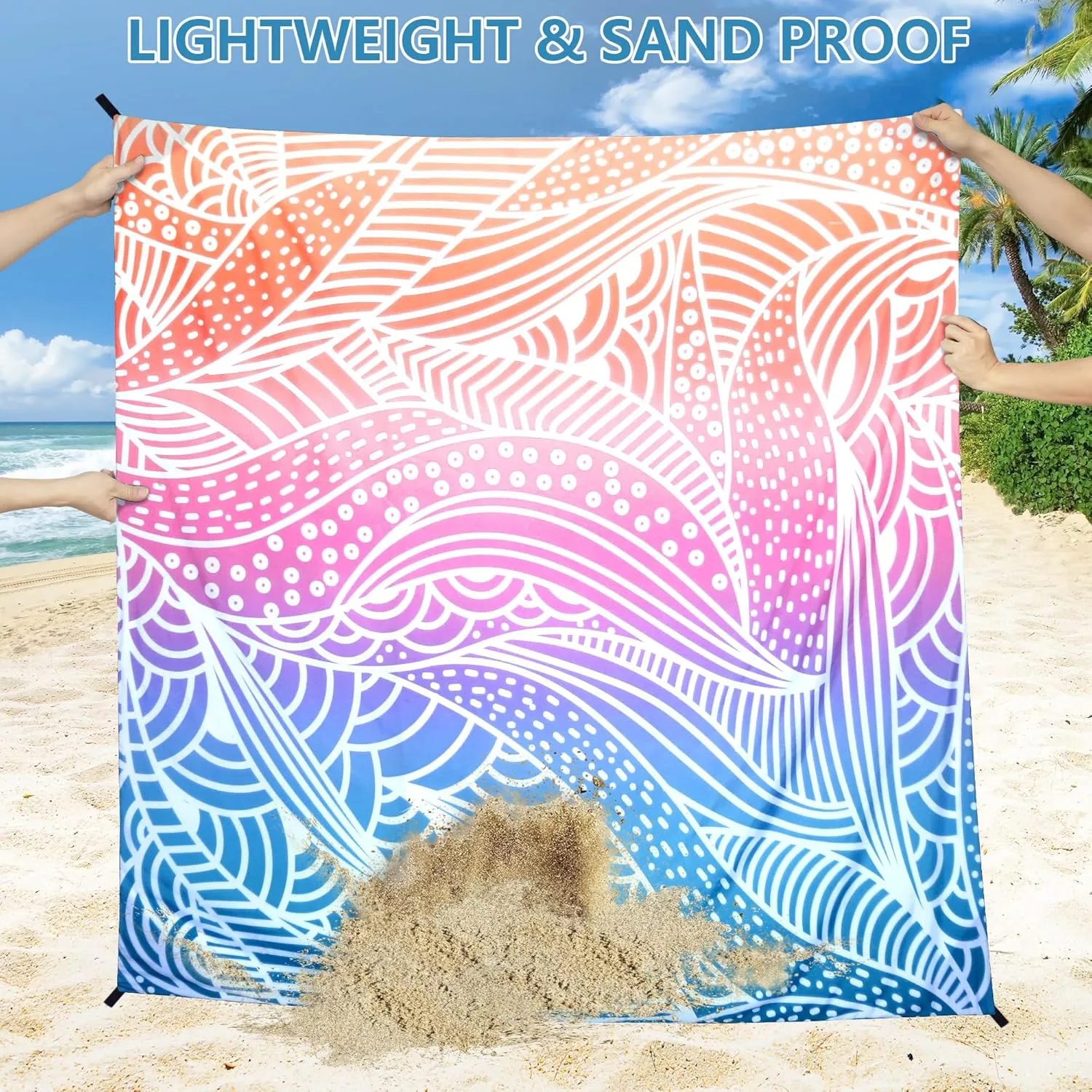 Beach Blanket Waterproof Sandproof Extra Large Beach Mat 79" X 83"/120"x108"for 1-8 Adults Quick Drying Durable Outdoor Picnic Mat for Beach Travel Camping Hiking