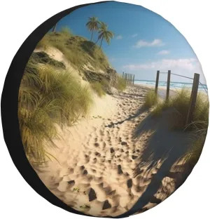 Beach Themed Tire Cover Outdoor Waterproof Snow Sun Rain Wheel Cover Portable Wheel Bags Camper Spare Tire Cover Universal Car Tire Protectors for Trailer RV SUV