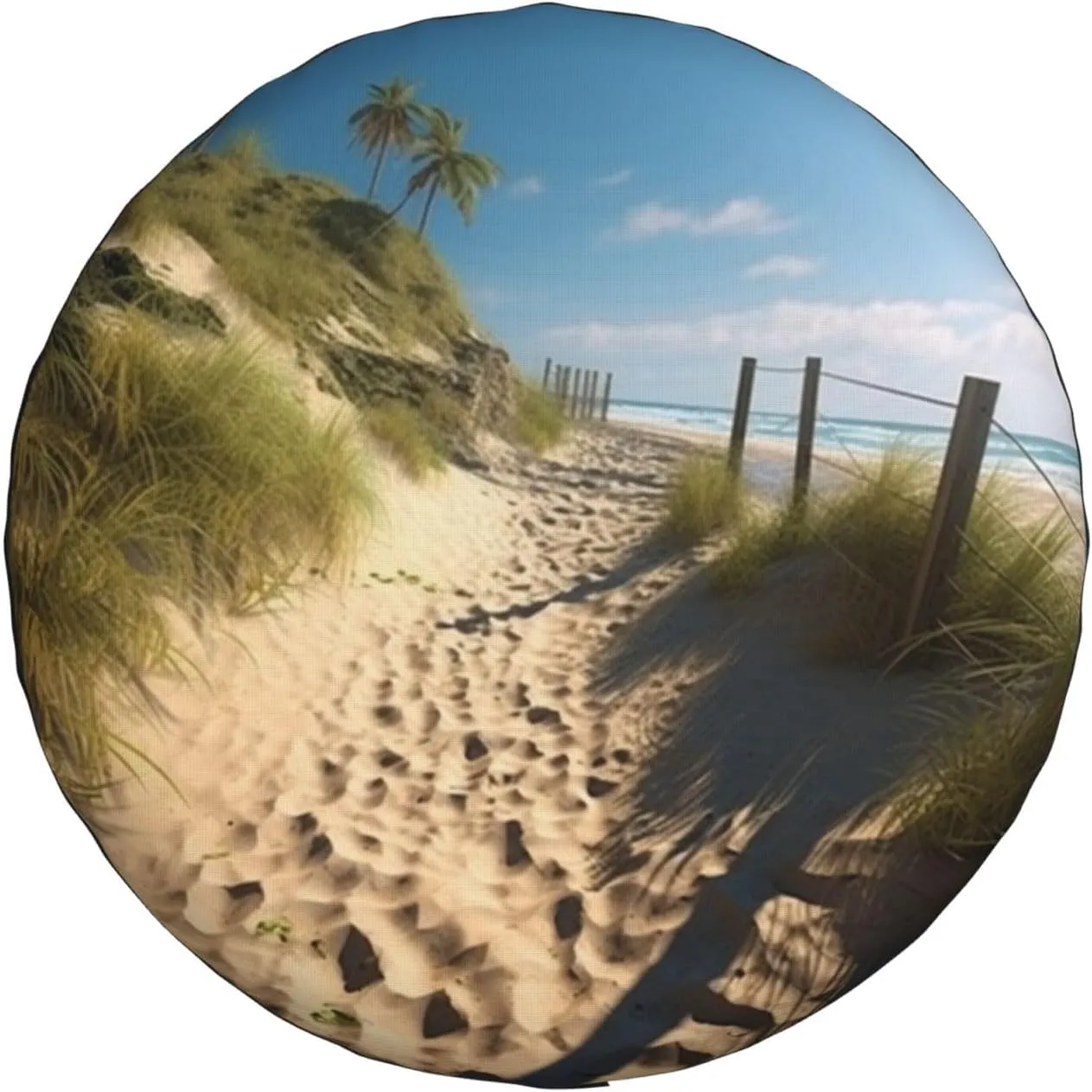 Beach Themed Tire Cover Outdoor Waterproof Snow Sun Rain Wheel Cover Portable Wheel Bags Camper Spare Tire Cover Universal Car Tire Protectors for Trailer RV SUV