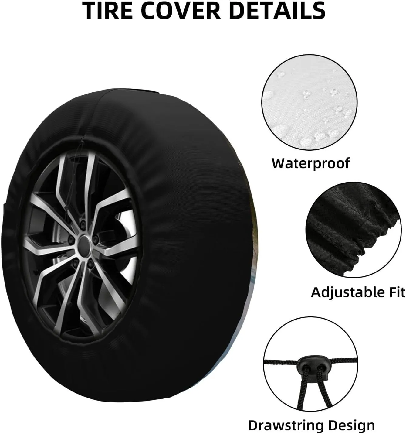 Beach Themed Tire Cover Outdoor Waterproof Snow Sun Rain Wheel Cover Portable Wheel Bags Camper Spare Tire Cover Universal Car Tire Protectors for Trailer RV SUV