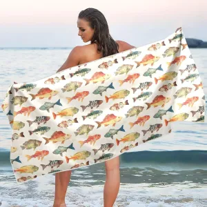 Beach Towel Fish Pattern Print Oversized Sand Free Quick Dry Lightweight with Storage Bag for Women Men 30x60 in