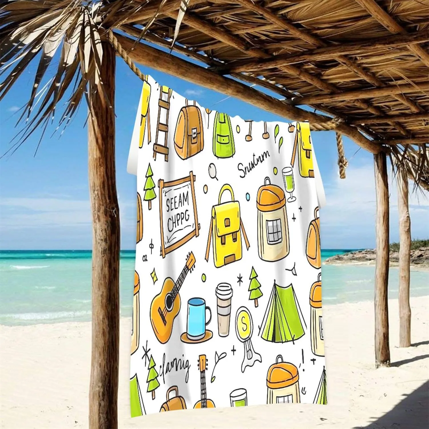 Beach Towel Oversized Super Absorbent Quick Dry Wilderness Tools Pattern Soft Bath Towel Beach Accessories Beach Blanket Swimming Pool Camping Large Easy Pack Travel Things for Vacation Essentials