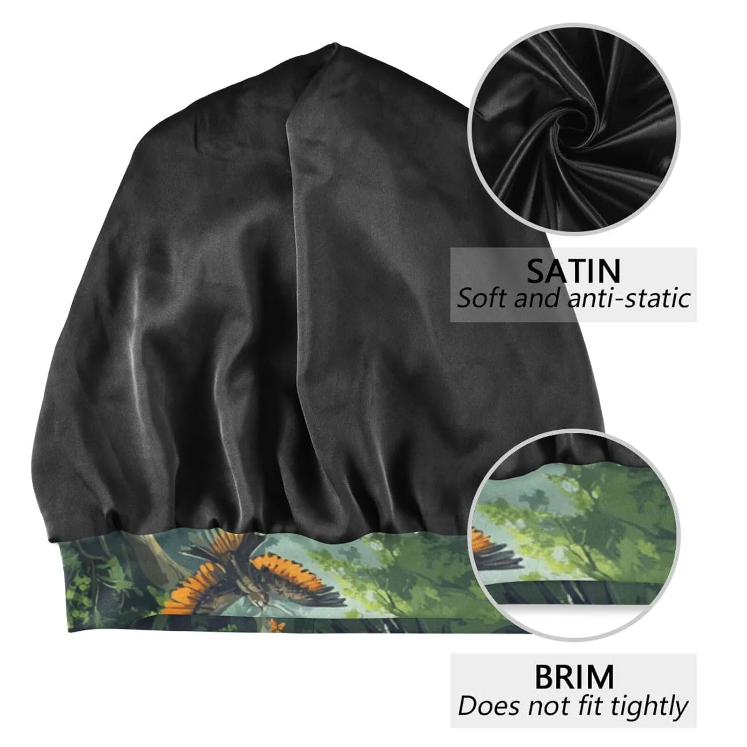 Beanie Hat Satin Bonnet Lined Sleep Cap Hair Wrap Cover Slouchy Beanie for Curly Hair Protection for Gifts for Men Women Bald Eagles and Forest Butterflies Bees