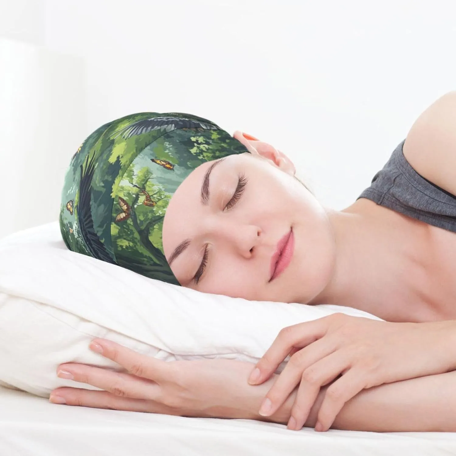 Beanie Hat Satin Bonnet Lined Sleep Cap Hair Wrap Cover Slouchy Beanie for Curly Hair Protection for Gifts for Men Women Bald Eagles and Forest Butterflies Bees