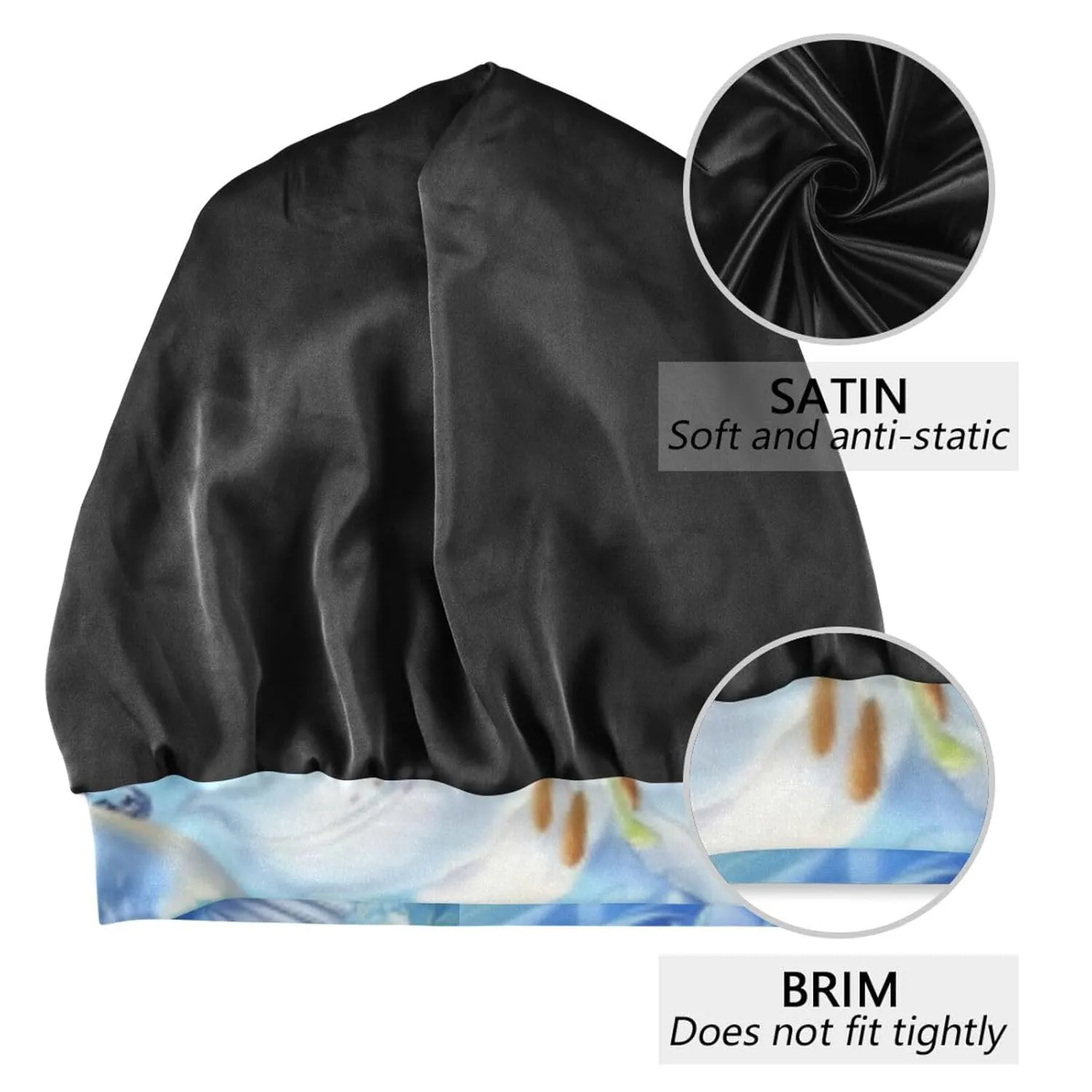 Beanie Hat Satin Bonnet Lined Sleep Cap Hair Wrap Cover Slouchy Beanie for Curly Hair Protection for Gifts for Men Women White Lily Blue Roses Hummingbird
