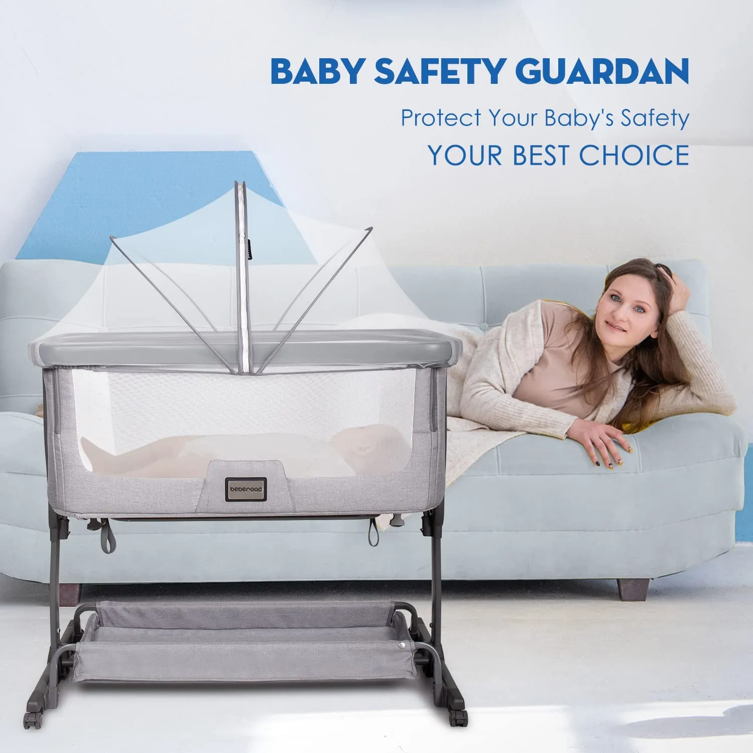 Beberoad Love Bassinet Cover Mosquito Net Cover with 2-Way Zipper Mosquito Net for Bassinet/Bedside Sleeper/Travel Crib (White)