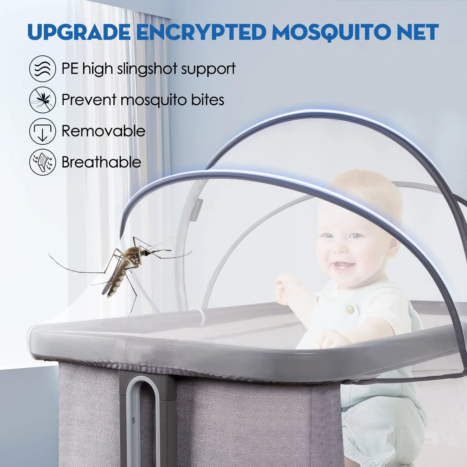 Beberoad Love Bassinet Cover Mosquito Net Cover with 2-Way Zipper Mosquito Net for Bassinet/Bedside Sleeper/Travel Crib (White)