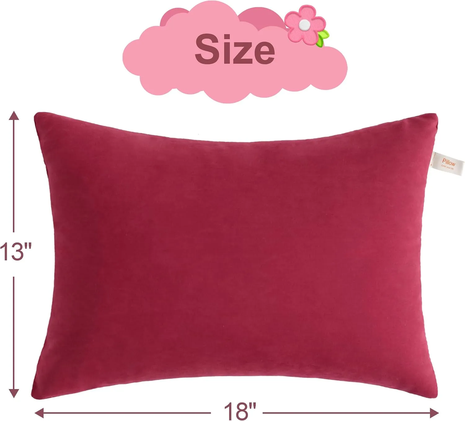 bedsum 2 Pack Toddler Pillows, 13''x18'' Microfiber Baby Pillows for Toddler, Travel, Pets, Soft and Machine Washable Small Pillows with Excellent Resilience for Neck, Wrist, and Knee Support, Red