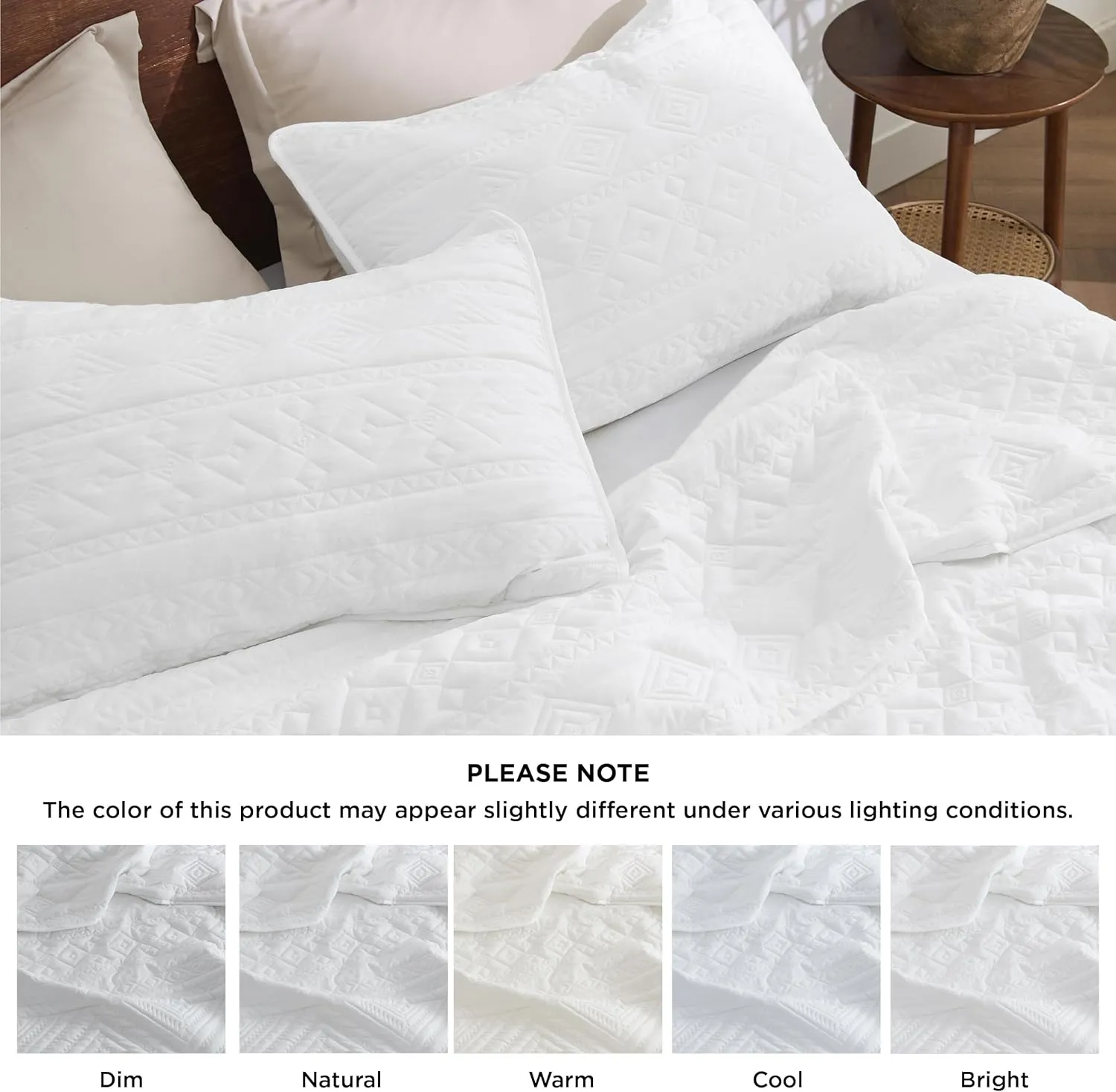 Bedsure Boho Quilt King Size - Lightweight Soft Bedspread Coverlet for All Seasons, Farmhouse Geometric Stitched Pattern Bedding Set with 2 Pillow Shams, White, 106x96 inches