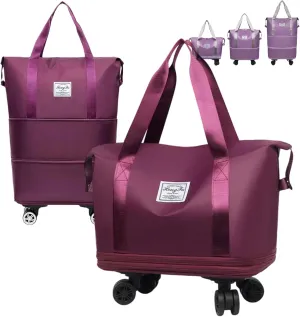 Beente | Kulken Travel Bag with Wheels, 2025 New Large Capacity Duffle Bag Universal Wheel Removable Foldable Suitcase (Dark Purple)