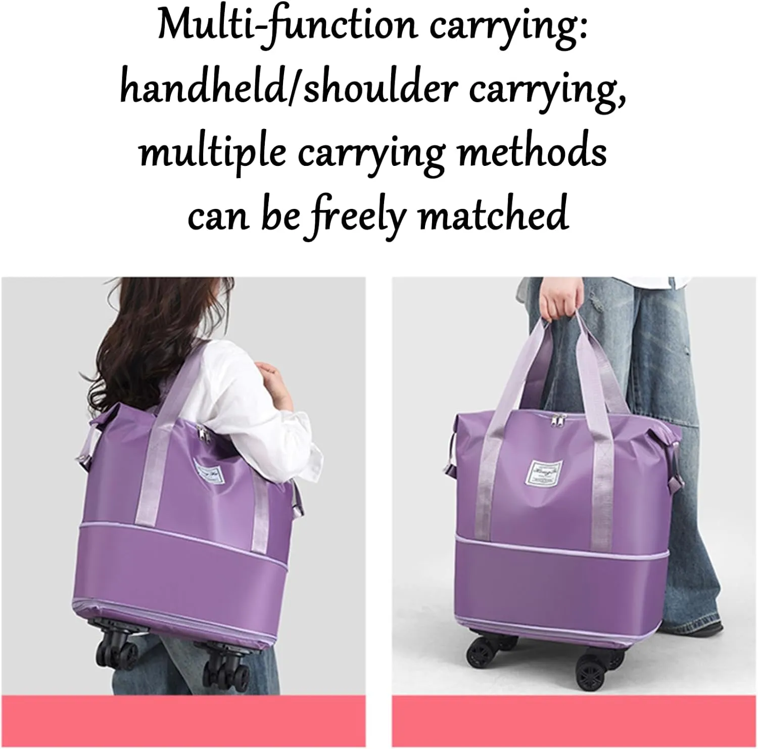 Beente | Kulken Travel Bag with Wheels, 2025 New Large Capacity Duffle Bag Universal Wheel Removable Foldable Suitcase (Dark Purple)