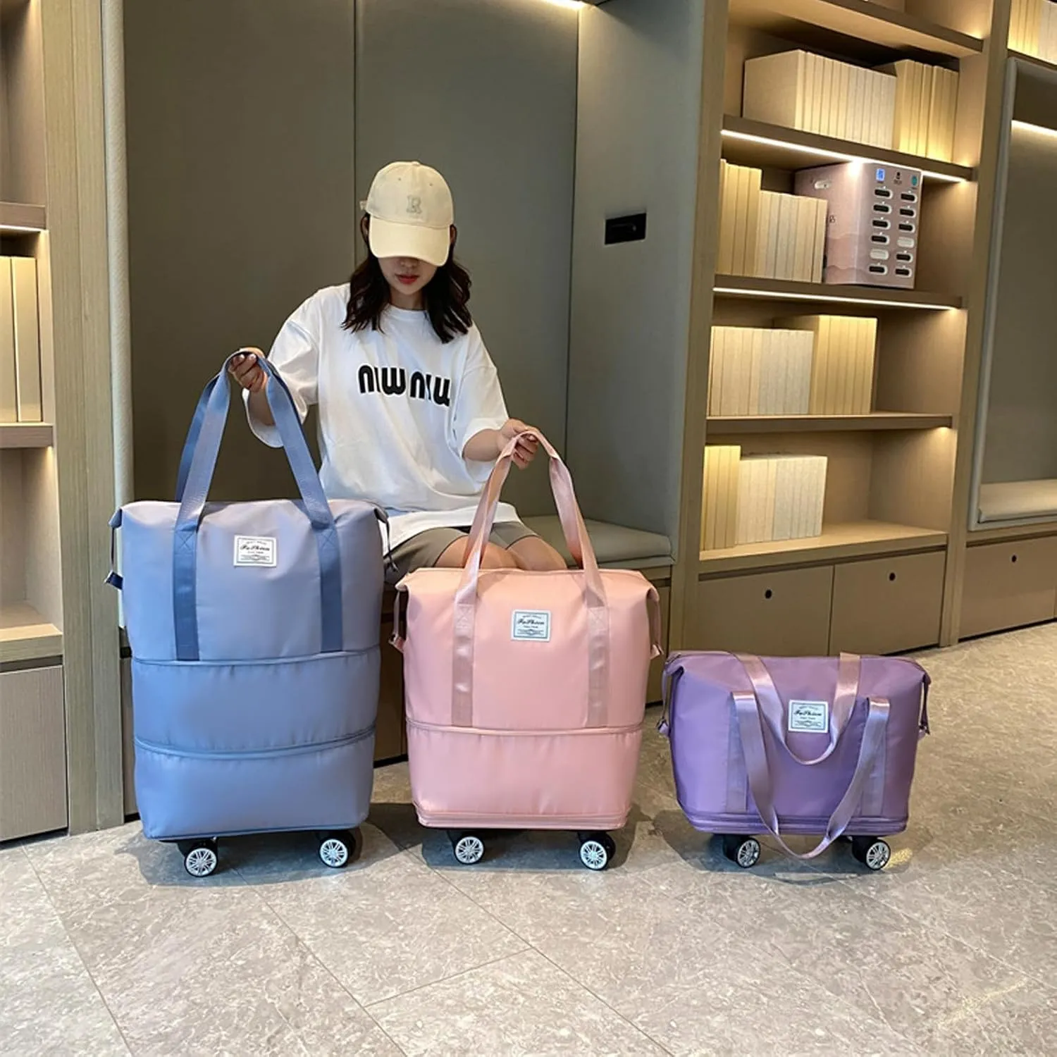 Beente Travel Bag with Wheels - 2025 New Large Capacity Travel Bag, Equipped with Detachable Universal Wheels, The Foldable Carry-On Luggage Bags is Suitable for Trips, (Blue)