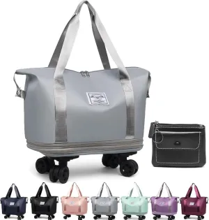 Beente Travel Bag With Wheels, 2025 New Large Capacity Travel Bag - Universal Wheel Removable, Expandable Foldable, Weekend Carry On Luggage Bag (Gray)