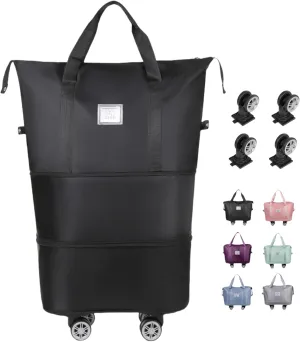Beente Travel Bag With Wheels-2025 New Large Capacity Travel Bag-Universal Wheel Removable, Foldable Carry (Black)