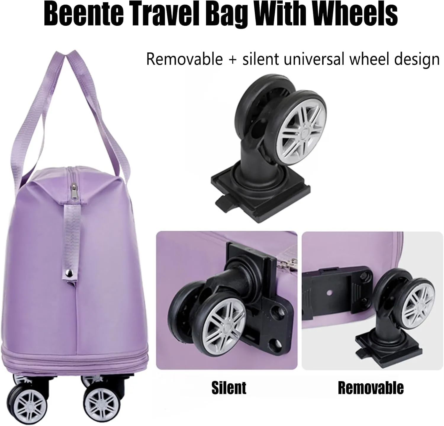 Beente Travel Bag With Wheels, 2025 New Large Capacity Travel Bag - Universal Wheel Removable Silent, Expandable Foldable Carry-On Luggage Bags, For Travel (Purple)