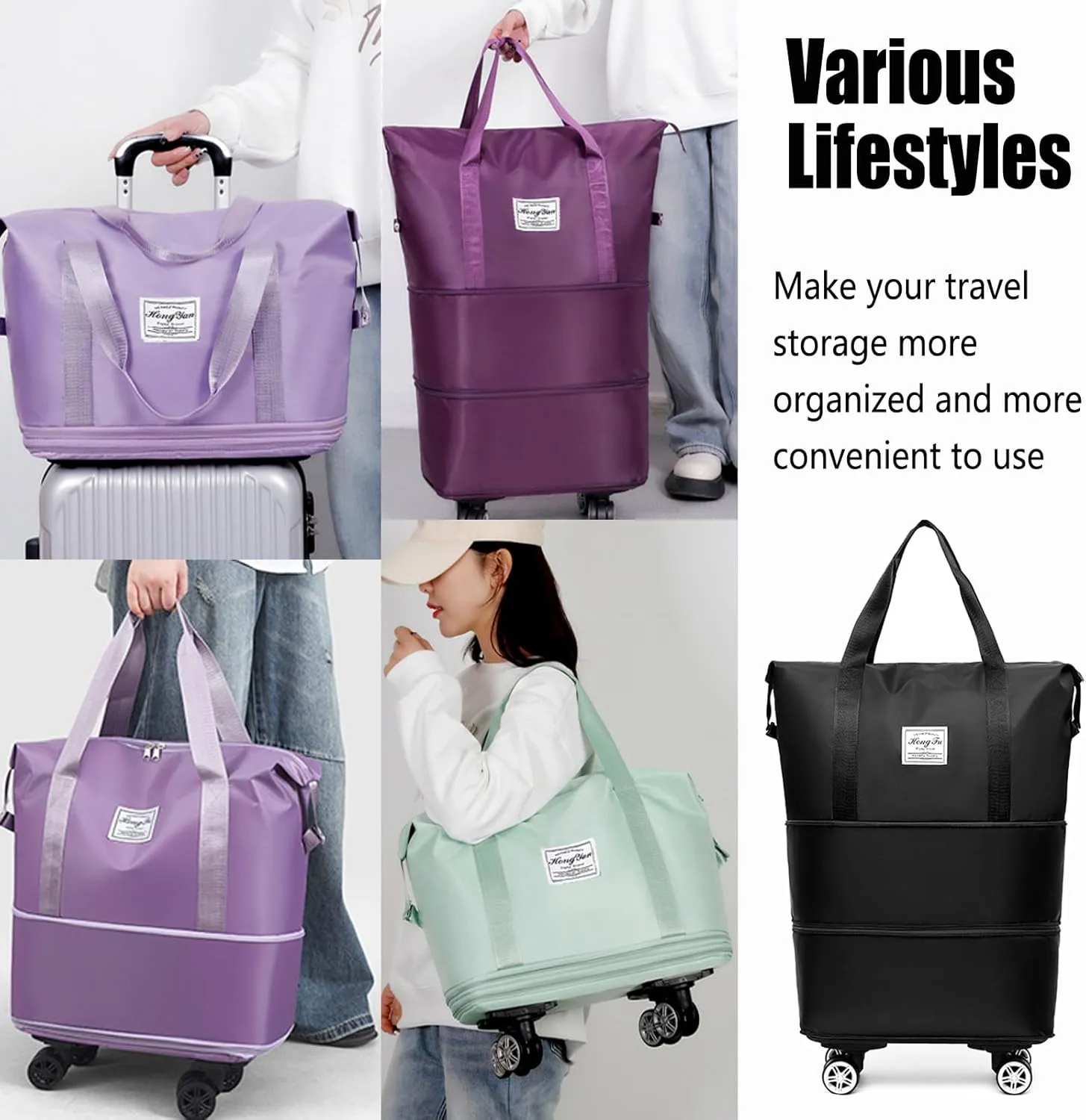 Beente Travel Bag With Wheels, 2025 New Large Capacity Travel Bag - Universal Wheel Removable Silent, Expandable Foldable Carry-On Luggage Bags, For Travel (Purple)