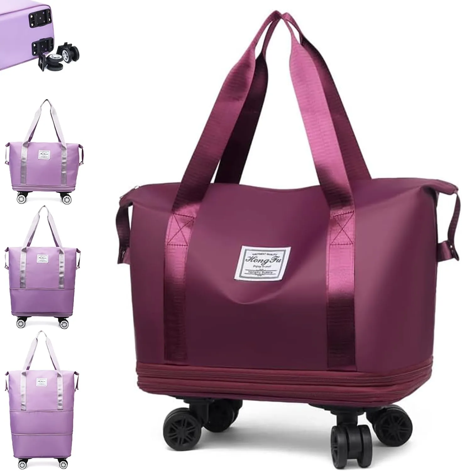 Beente Travel Bag with Wheels, Kulken Travel Bag, 2025 New Large Capacity, Foldie Expandable - Lightweight Carry (Dark Purple)