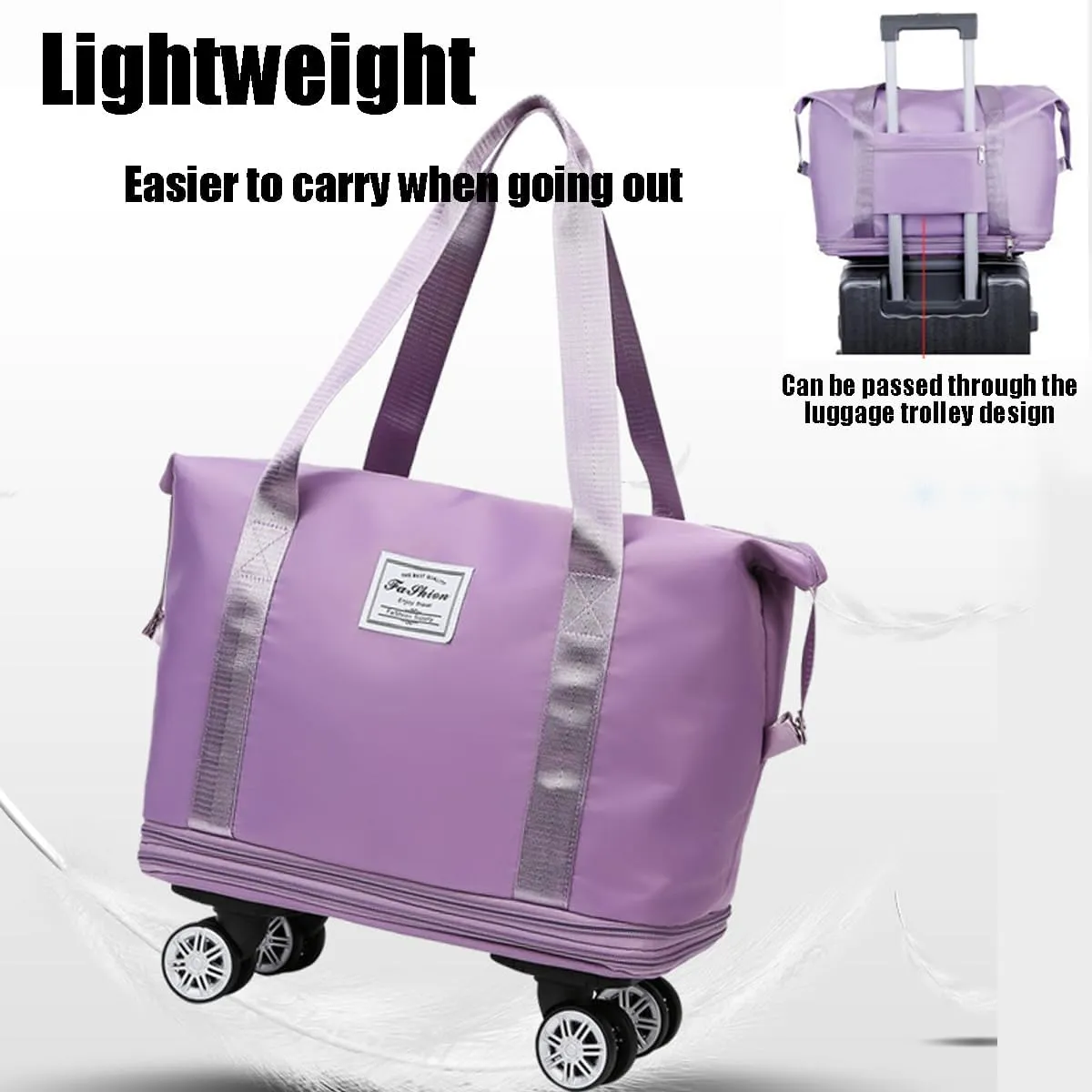 Beente Travel Bag with Wheels, Kulken Travel Bag, 2025 New Large Capacity, Foldie Expandable - Lightweight Carry (Dark Purple)
