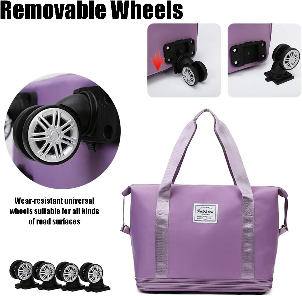 Beente Travel Bag with Wheels, Kulken Travel Bag, 2025 New Large Capacity, Foldie Expandable - Lightweight Carry (Dark Purple)