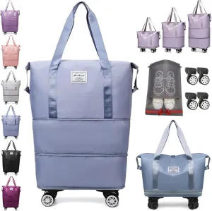 Beente Travel Bag with Wheels, Kulken Travel Bag with Shoe Organizer, 2025 New Large Capacity Travel Bags - Universal Wheel Removable (Blue)