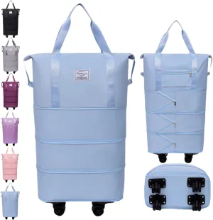Beente Travel Bag with Wheels, Large Capacity Travel Bag, Waterproof ＆ Thickened Three-Layer Silent Disassembly Wheel (Blue)