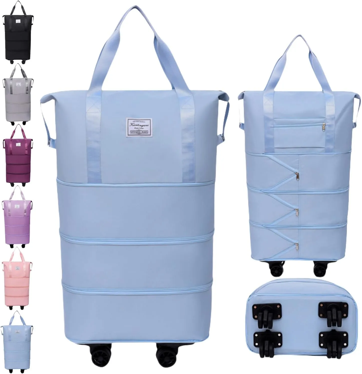Beente Travel Bag with Wheels, Large Capacity Travel Bag, Waterproof ＆ Thickened Three-Layer Silent Disassembly Wheel (Blue)