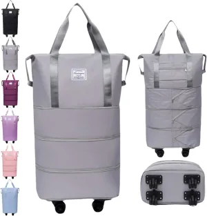 Beente Travel Bag with Wheels, Large Capacity Travel Bag, Waterproof ＆ Thickened Three-Layer Silent Disassembly Wheel (Light Grey)