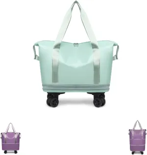 Beente Travel Bag with Wheels,Foldable Expandable Trave Suitcase Universal Wheel Removable Storage for travel luggage (Green)