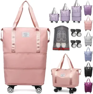Beente/Pepepo/Kulken Travel Bag with Wheels, 2025 New Large Capacity Travel Bag with Wheels - Universal Wheel Removable, Wide-Open Travel (Pink)