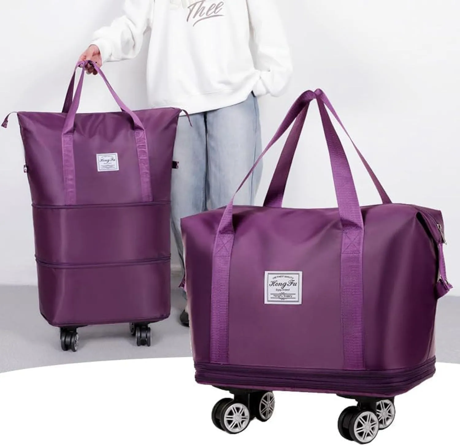 Beente/Pepepo/Kulken Travel Bag with Wheels, 2025 New Large Capacity Travel Bag with Wheels - Universal Wheel Removable, Wide-Open Travel (Pink)
