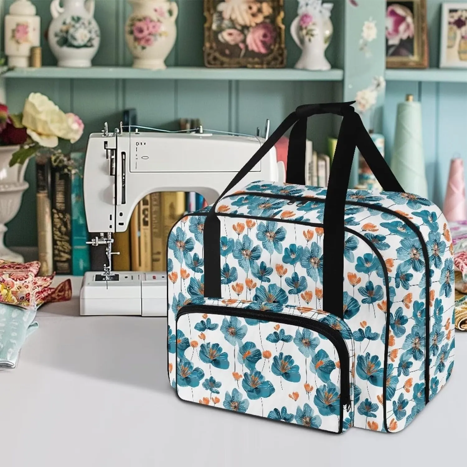 Begonia Sewing Machine Case, Universal Travel Bag，Lightweight Dustproof Compatible for Most Standard Sewing Machines