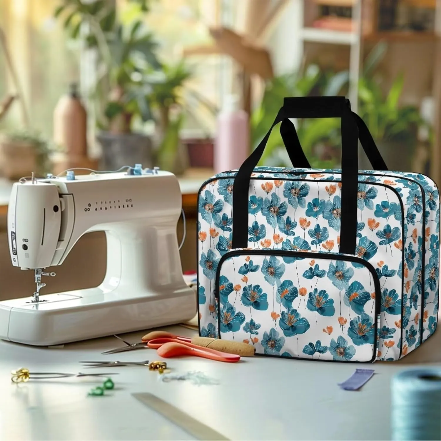 Begonia Sewing Machine Case, Universal Travel Bag，Lightweight Dustproof Compatible for Most Standard Sewing Machines