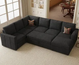 Belffin Modular Sectional Sleeper Sofa with Pull Out Couch, U Shaped Sleeper Pull Out Bed, Convertible Sectional Couches for Living Room, Dark Grey