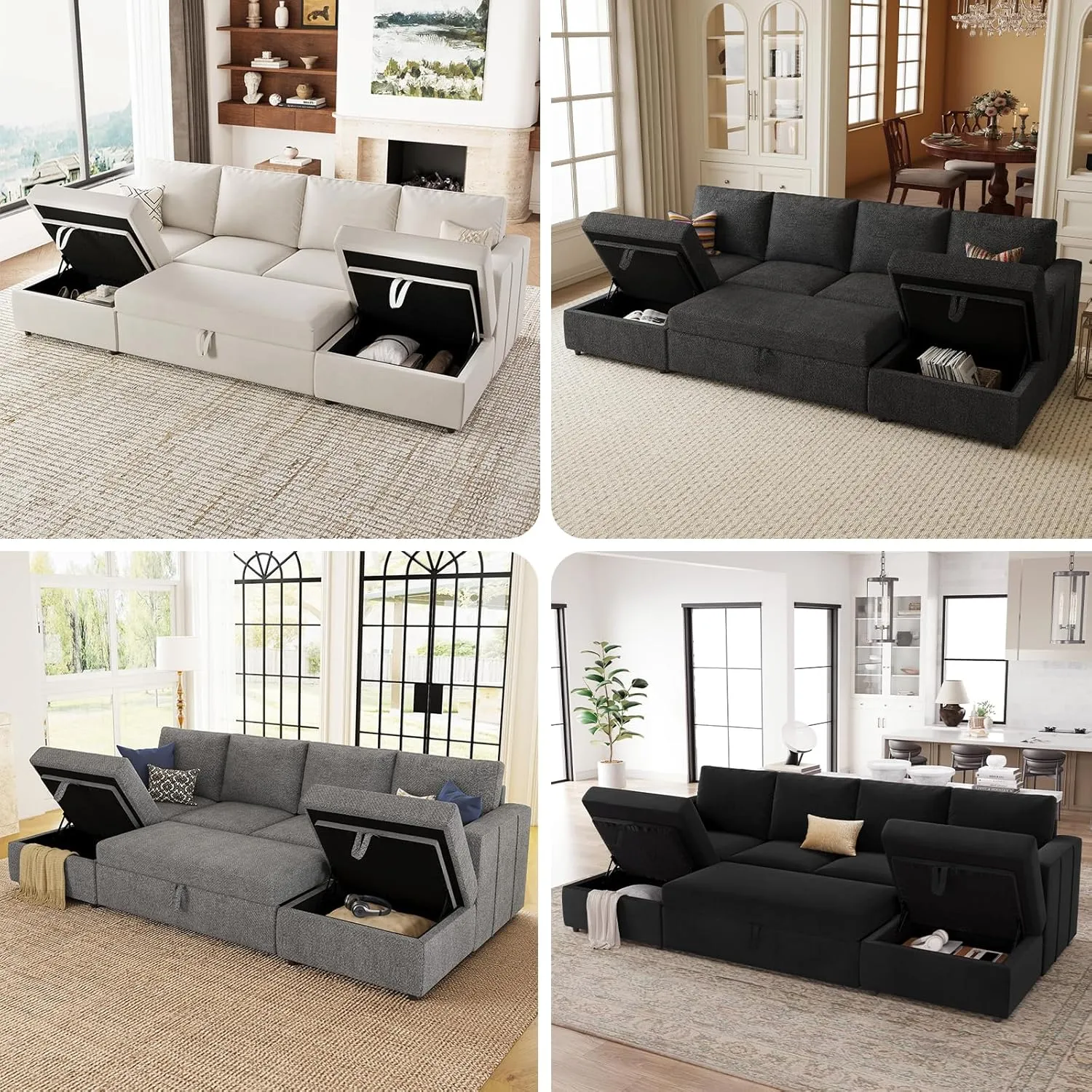 Belffin Modular Sectional Sleeper Sofa with Pull Out Couch, U Shaped Sleeper Pull Out Bed, Convertible Sectional Couches for Living Room, Dark Grey