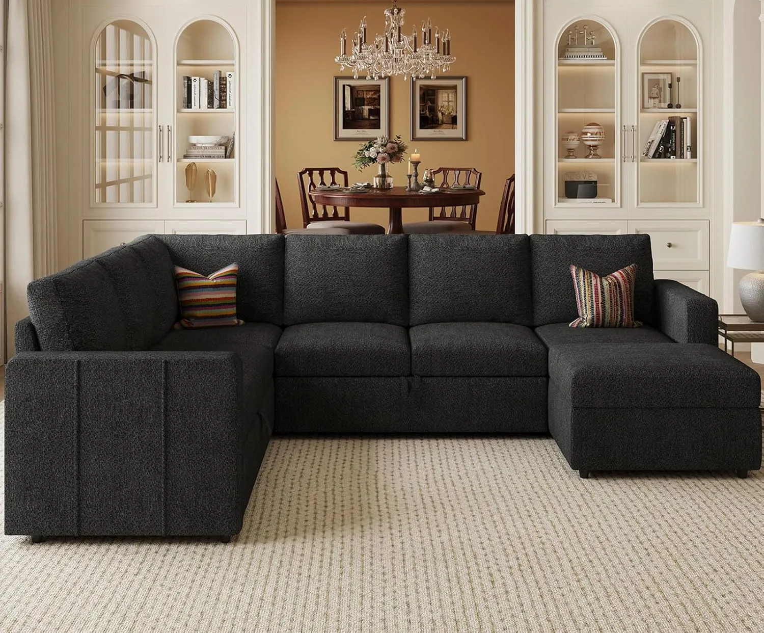 Belffin Modular Sectional Sleeper Sofa with Pull Out Couch, U Shaped Sleeper Pull Out Bed, Convertible Sectional Couches for Living Room, Dark Grey