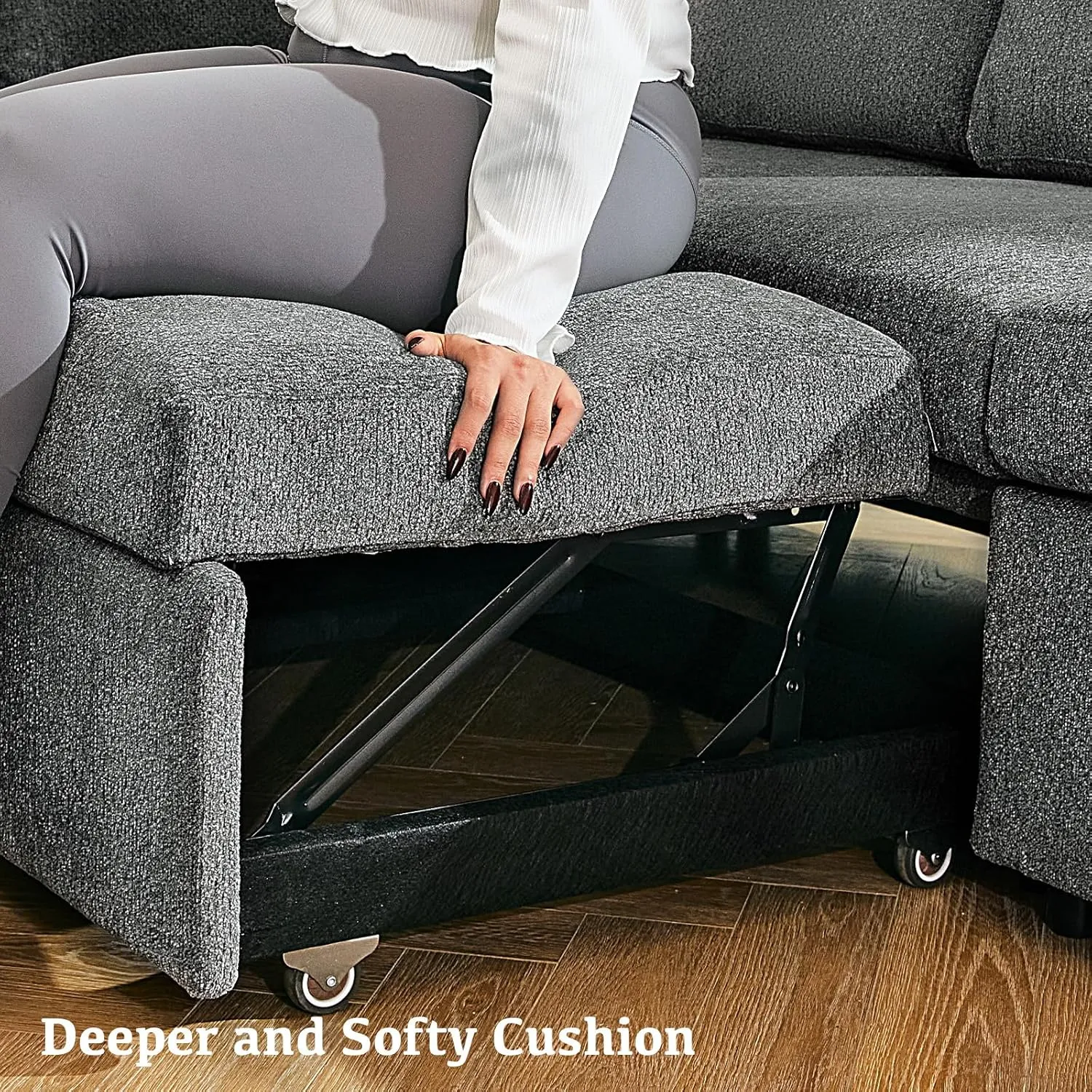 Belffin Modular Sectional Sleeper Sofa with Pull Out Couch, U Shaped Sleeper Pull Out Bed, Convertible Sectional Couches for Living Room, Light Grey