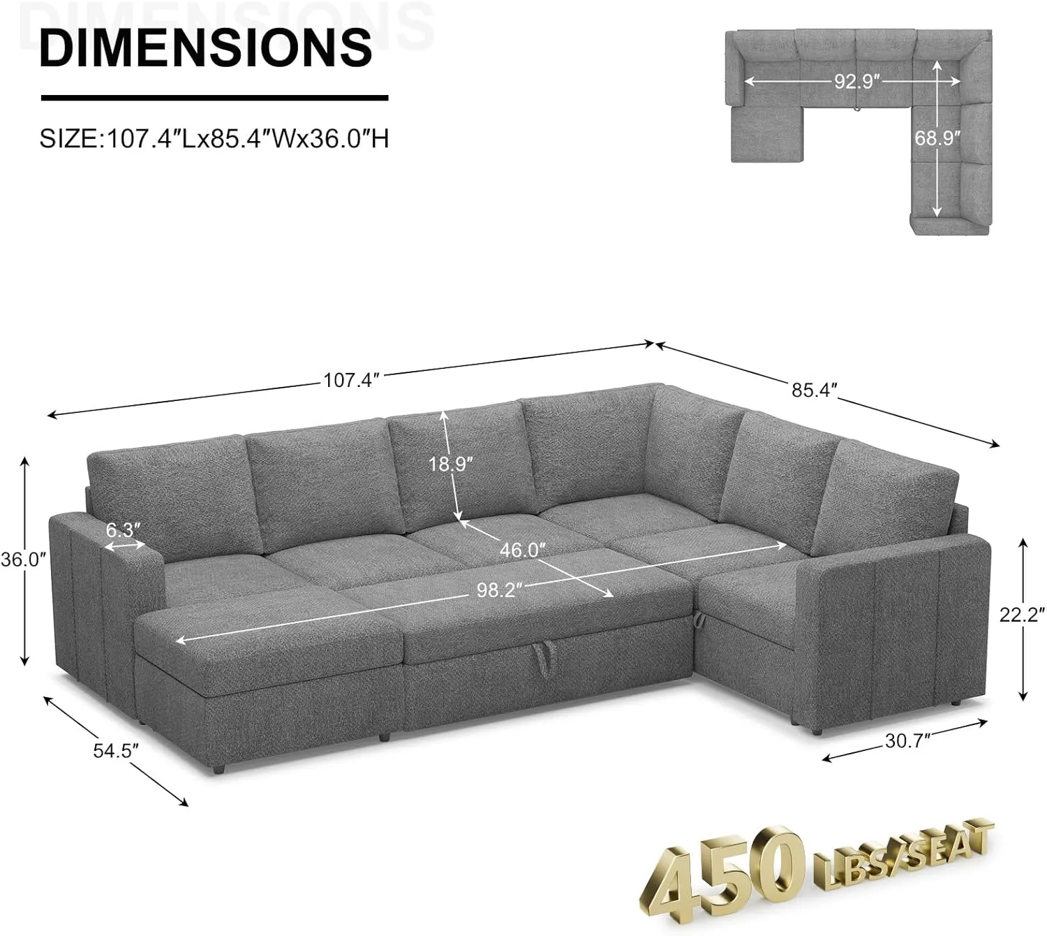 Belffin Modular Sectional Sleeper Sofa with Pull Out Couch, U Shaped Sleeper Pull Out Bed, Convertible Sectional Couches for Living Room, Light Grey