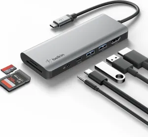 Belkin USB-C Hub, 7-in-1 MultiPort Docking Station for MacBook & Windows - 85W USB-C Power Delivery 3.0, 4K HDMI 1.4, 2x USB-A 3.0, SD 3.0, Micro SD 3.0, & 3.5mm Audio Jack