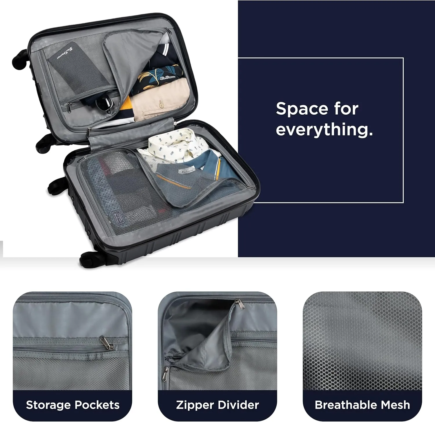 Ben Sherman Nottingham Lightweight Hardside 4-Wheel Spinner Travel Luggage, Naval, 20-Inch Carry On