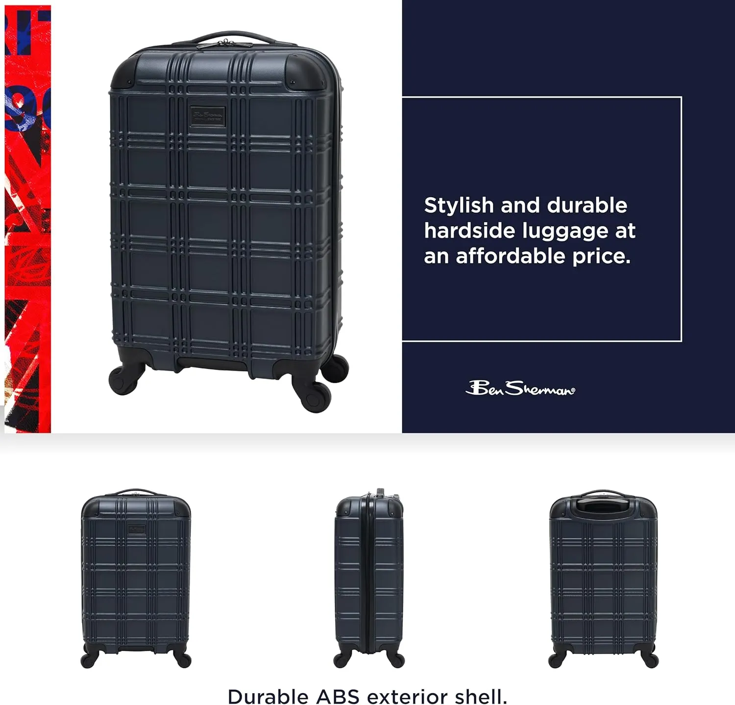 Ben Sherman Nottingham Lightweight Hardside 4-Wheel Spinner Travel Luggage, Naval, 20-Inch Carry On