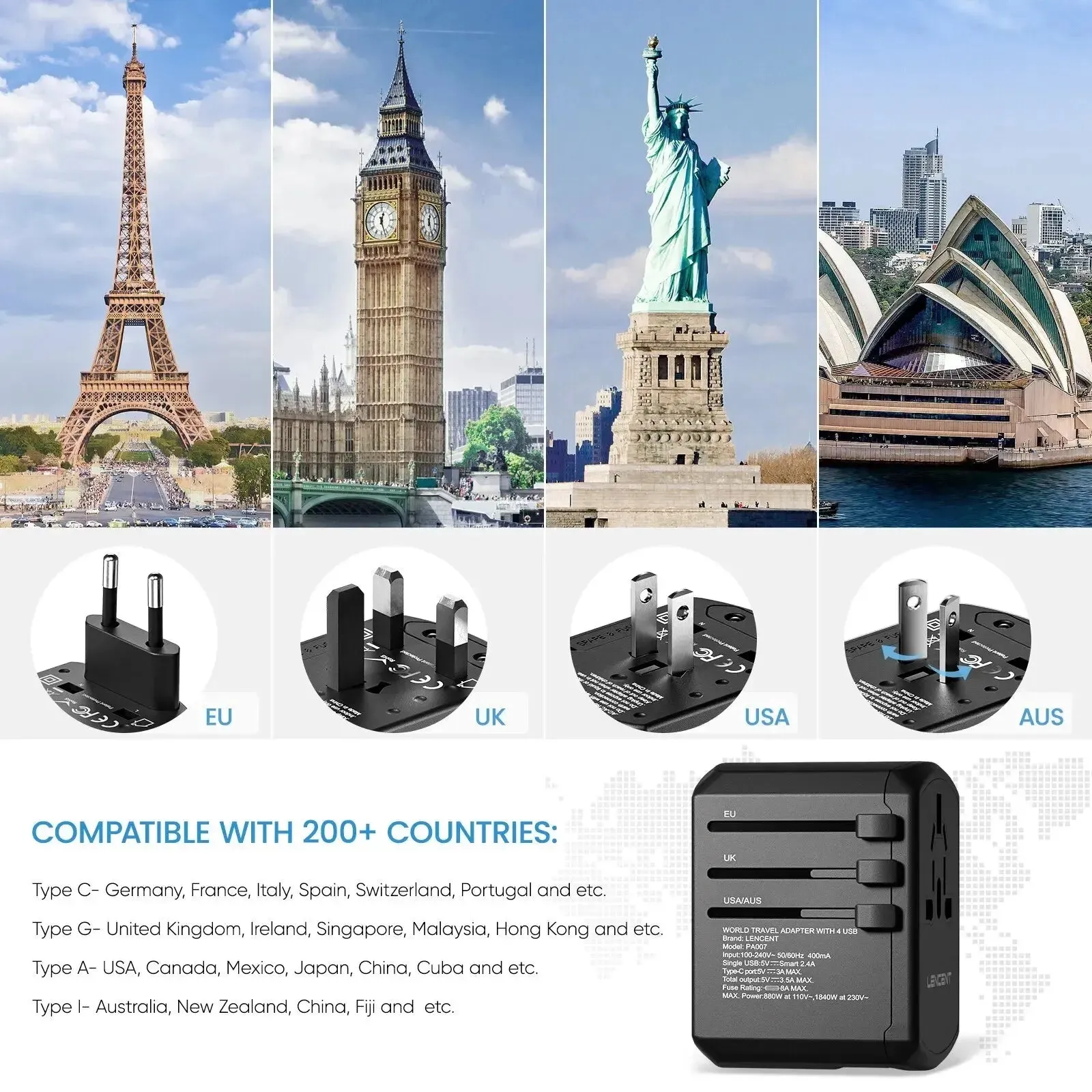 Best Universal Travel Power Adapter US EU UK AU ASIA