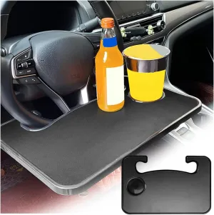 BESULEN Car Steering Wheel Desk, 2 in 1 Auto Steering Wheel Tray for Food Drink Eating, Laptop, Tablet, Notebook, Universal Double-Sided Travel Table for Most Vehicles