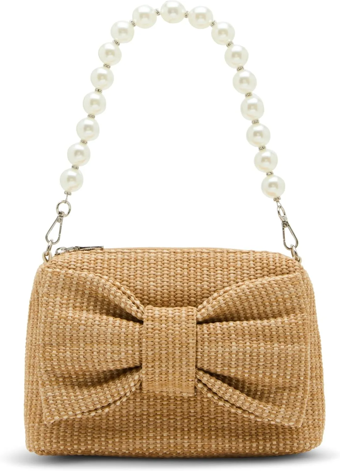 Betsey Johnson Straw Bow Bag with Pearl Handle, Natural