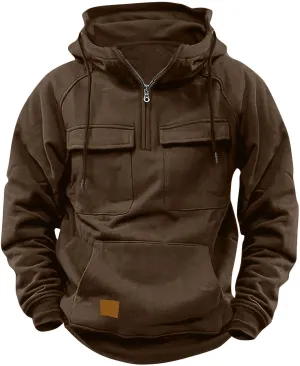 Big and Tall Hoodies for Men Casual Fashion Long Sleeve Cargo Hooded Sweatshirt Drawstring Quarter-Zip Pullover Shirt