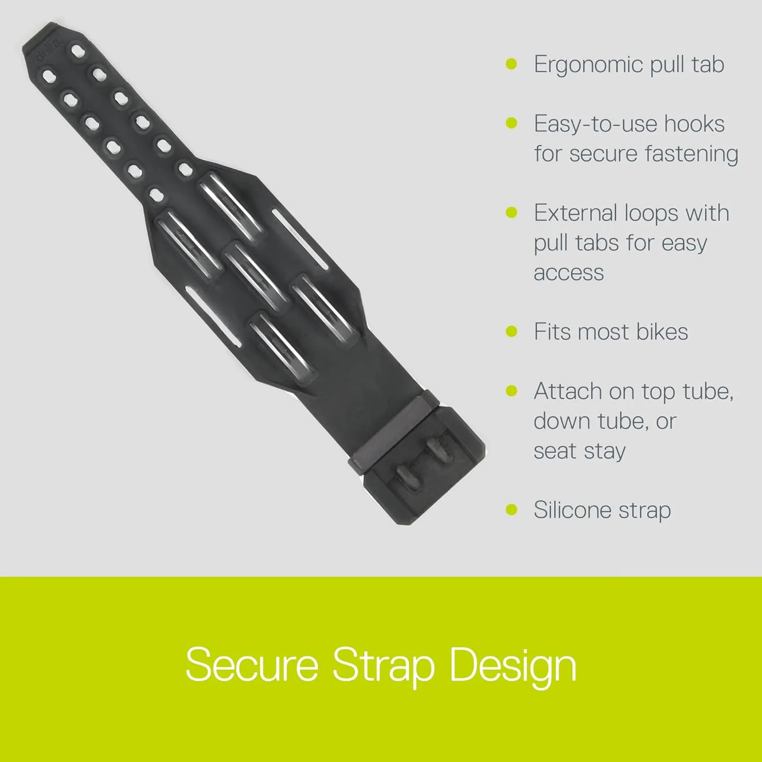 Bike Frame Carrier Strap MTB with Tire Plugger Kit, Stwap by Delta Cycle, Mountain Bike Strap with Integrated Storage Loops for CO2 Inflator, Tubes, Bike Tool Kit and More