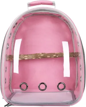 Bird Carrier Backpack Transparent Pet Birds Carrier Shoulders Bag Parrot Cage Backpack with Wooden Perch Breathable Backpack for Parrots Magpies Outing Travel Pink