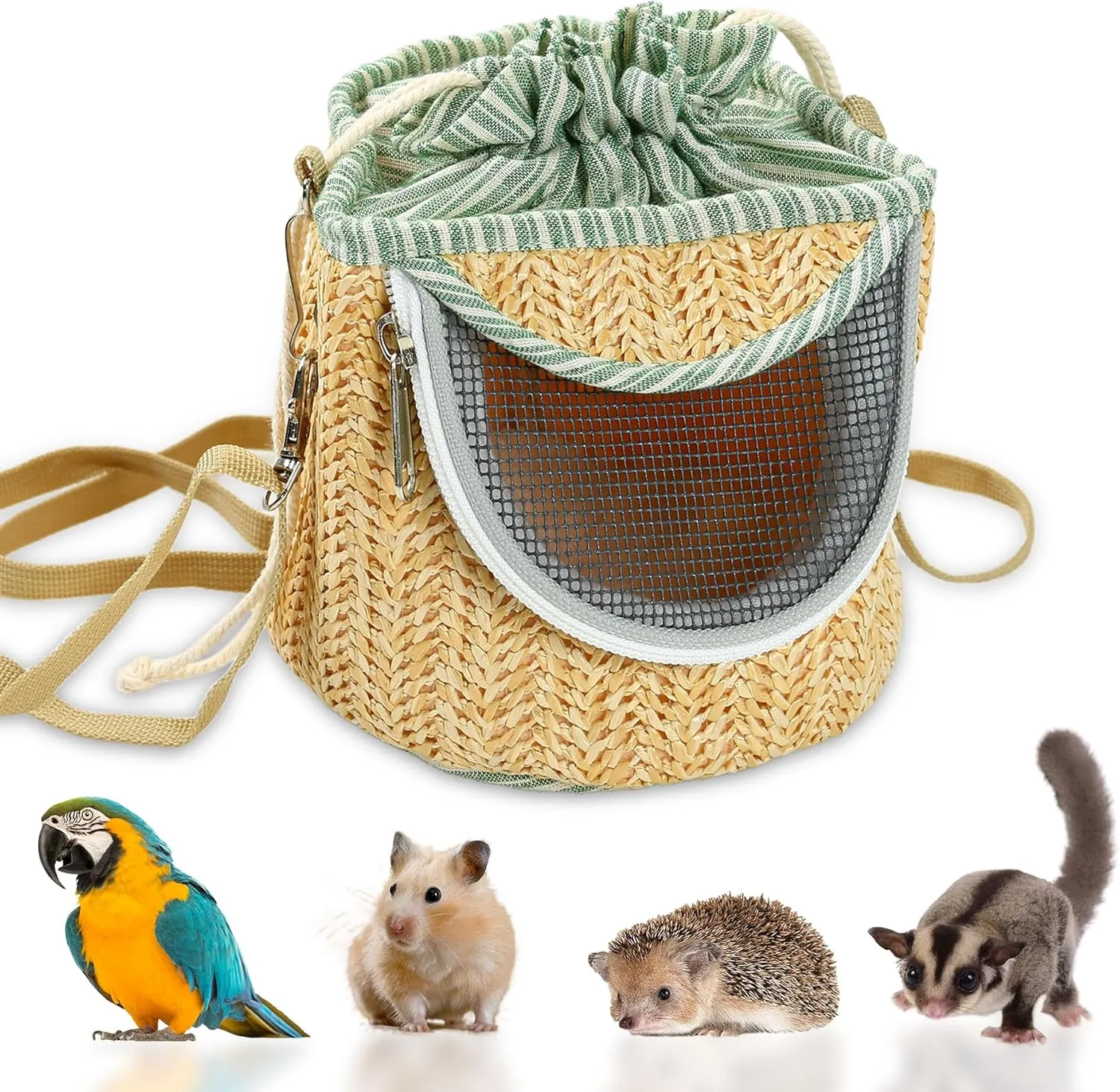 Bird Carrier Travel Cage Backpack with Straw Woven - Small Bird Cage, Portable Pet Backpack Breathable Outer Cage Bird, Travel Lightweight Parrot Parakeet Cage Bag