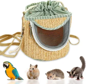 Bird Carrier Travel Cage Backpack with Straw Woven - Small Bird Cage, Portable Pet Backpack Breathable Outer Cage Bird, Travel Lightweight Parrot Parakeet Cage Bag