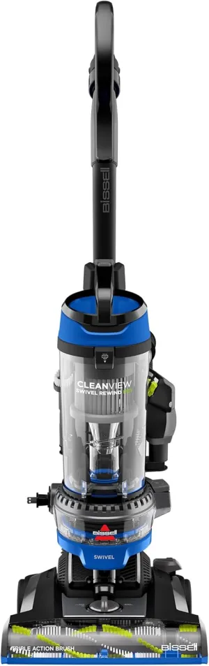 Bissell CleanView Swivel Rewind Vacuum with Automatic Cord Rewind, TurboEraser Upholstery Tool, Triple Action Brush Roll, Swivel Steering, Extension Wand, Easy-Empty Dirt Tank, Multi-Cyclonic Suction