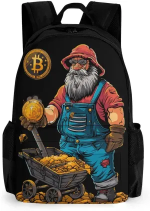 Bitcoin Miner Printed Backpack Causal Daypack Travel Laptop Shoulders Bag with Side Pockets for Men Women 13 X 7 X 16 Inch